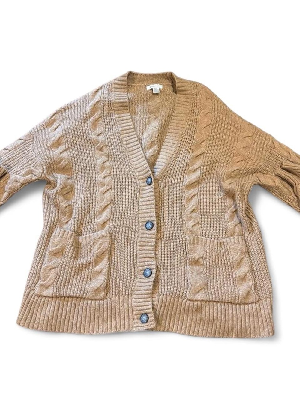 American Eagle Outfitters Camel Cable Knit Button-Up Cardigan